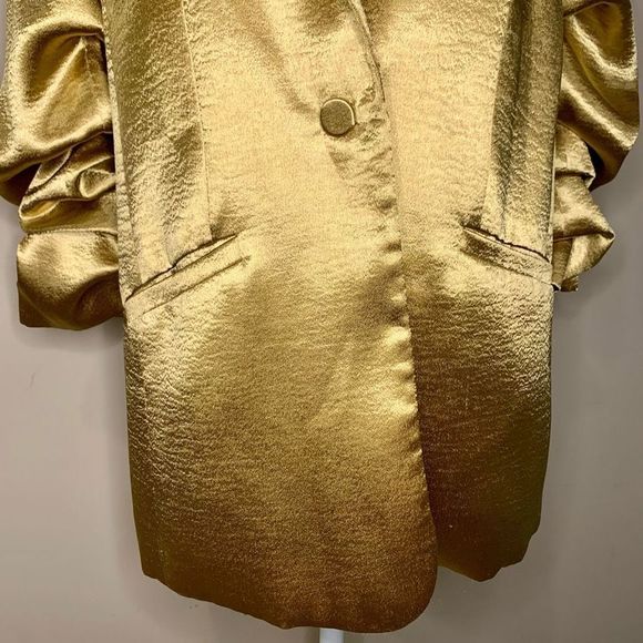Cinq a Sept Satin Kylie Blazer Size 2 Small Metallic Gold Notched Lapel - Picture 3 of 12